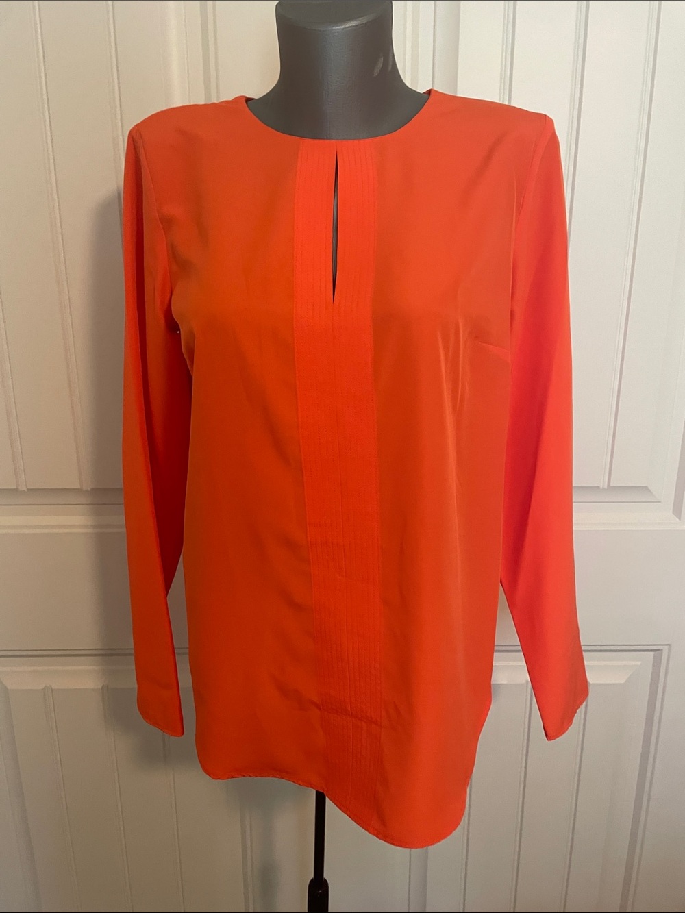 Lauren Ralph Lauren Vibrant Orange Blouse with Front Pleat